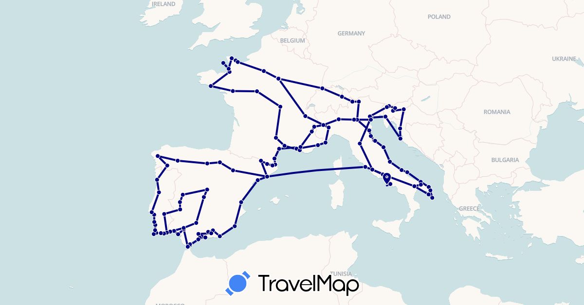 TravelMap itinerary: driving in Andorra, Switzerland, Spain, France, Gibraltar, Croatia, Italy, Jersey, Portugal, Slovenia (Europe)